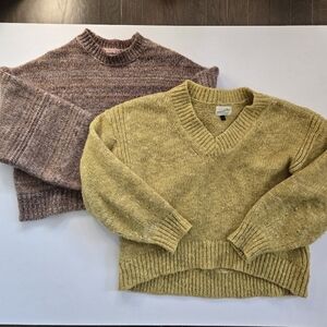 Knit Sweater bundle bell puff sleeve neutral chartreuse cozy chunky size Small